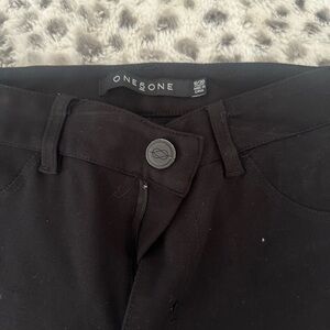 Black Skinny Pants with Belt Loops and Button Closure